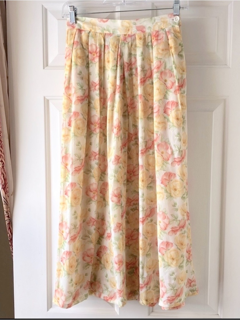 Herman Geist Midi Floral Skirt Pleated Yellow Pink Green Size 4